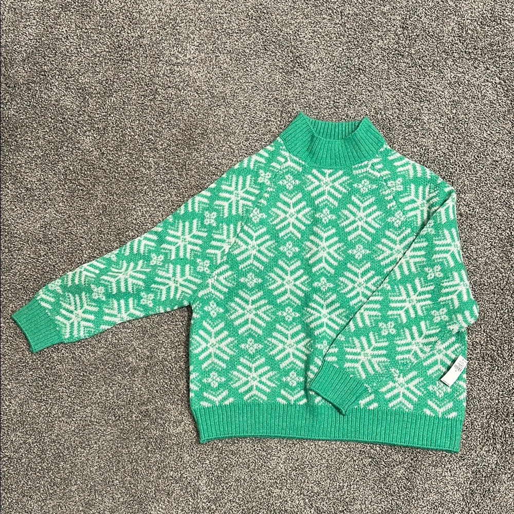 Green and White Snowflake Sweater